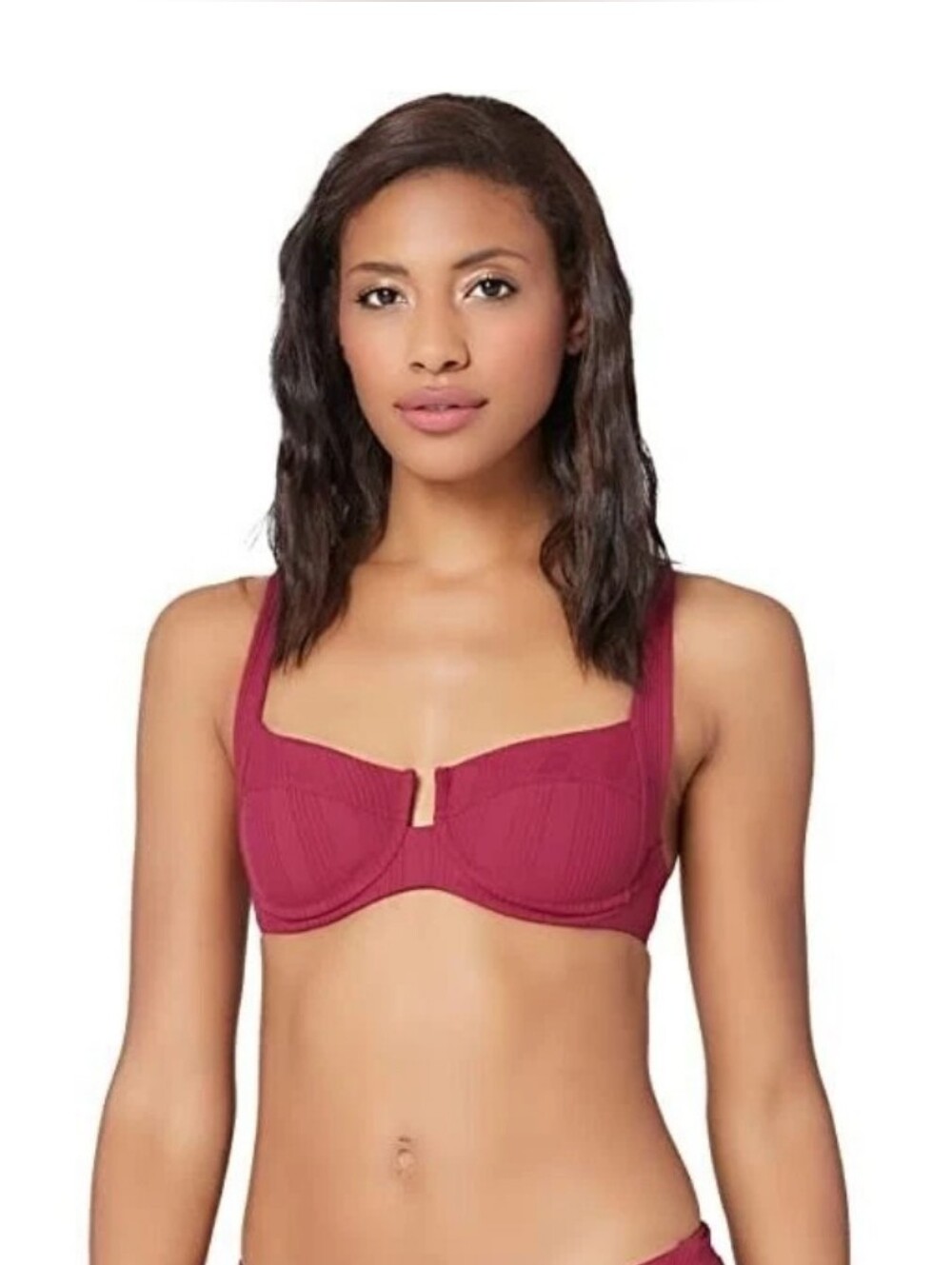 L*Space Camellia Veronica Bottom Ribbed Sangria Bikini Top Women's Small